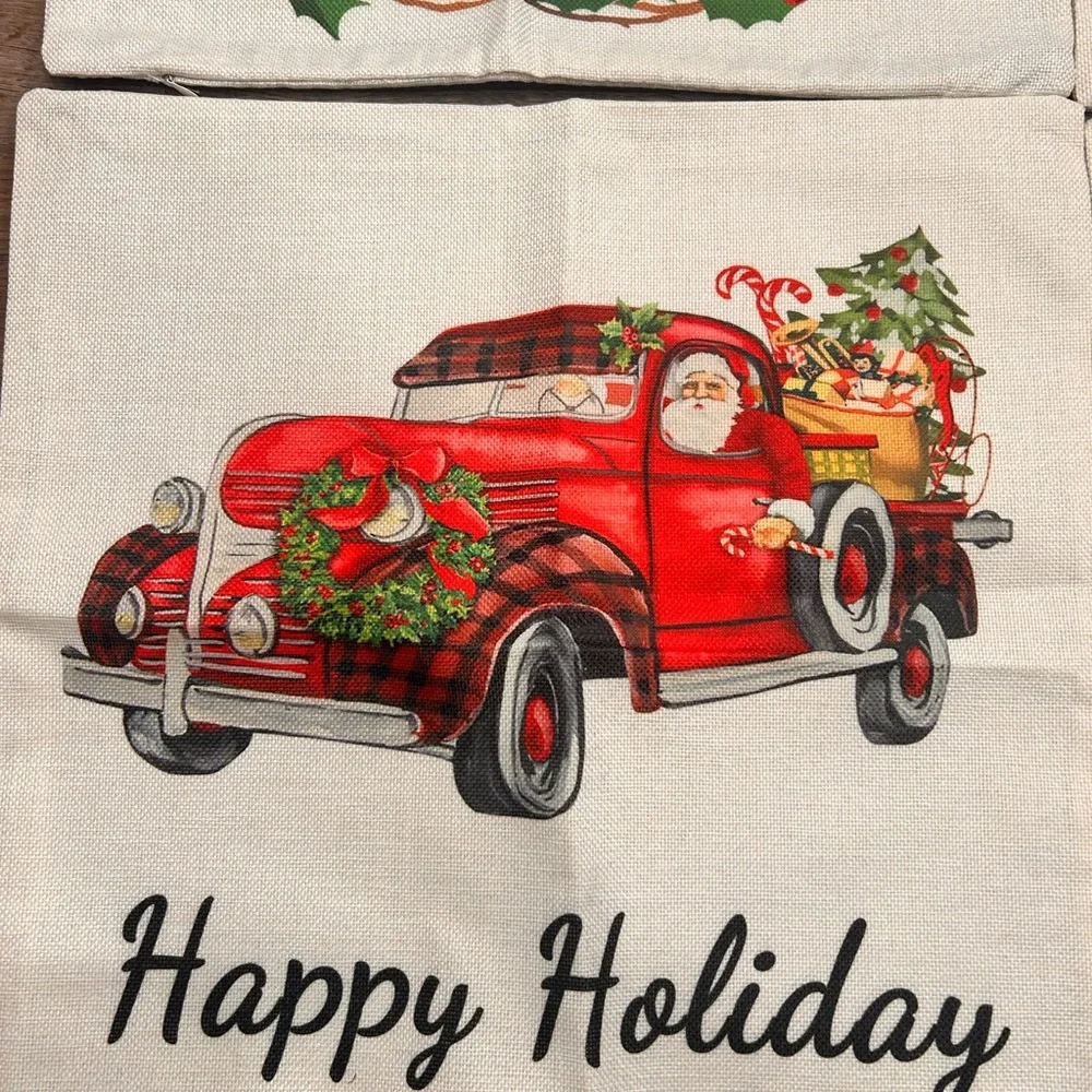 Christmas & New Year’s 17x17 Burlap Zippered Pillow Covers